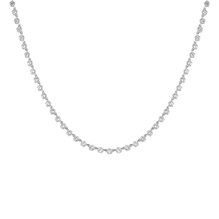 Lab Grown White Sapphire Georgian Tennis Necklace Vermeil White Gold 16in First
