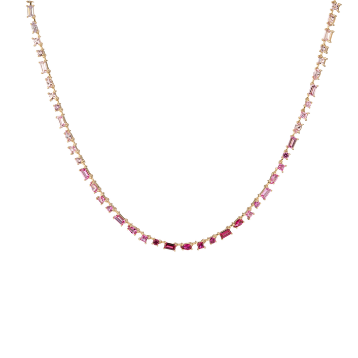 Pink Ombré Mosaic Tennis Necklace Vermeil Yellow Gold 16in First