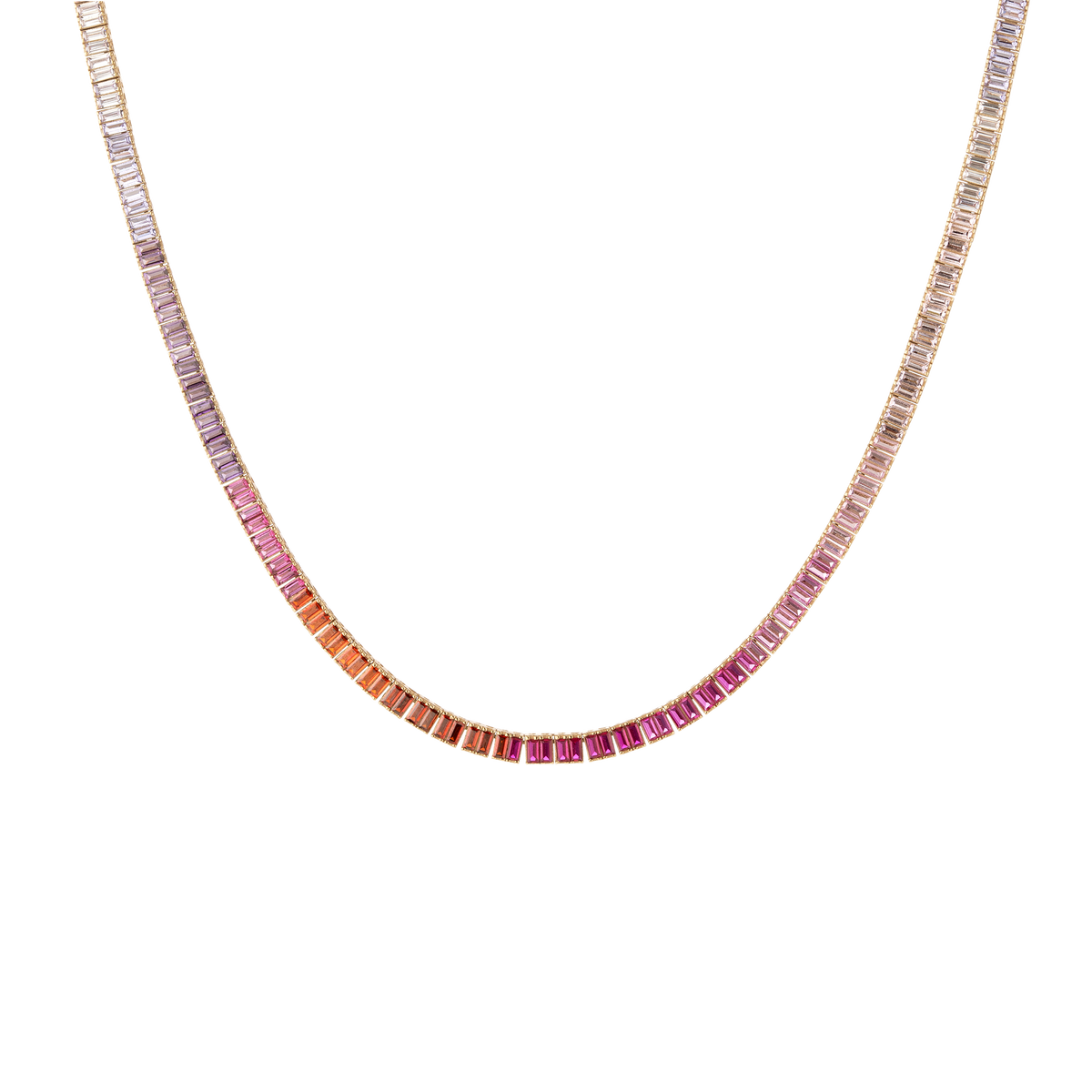 Pink Ombré Baguette Tennis Necklace