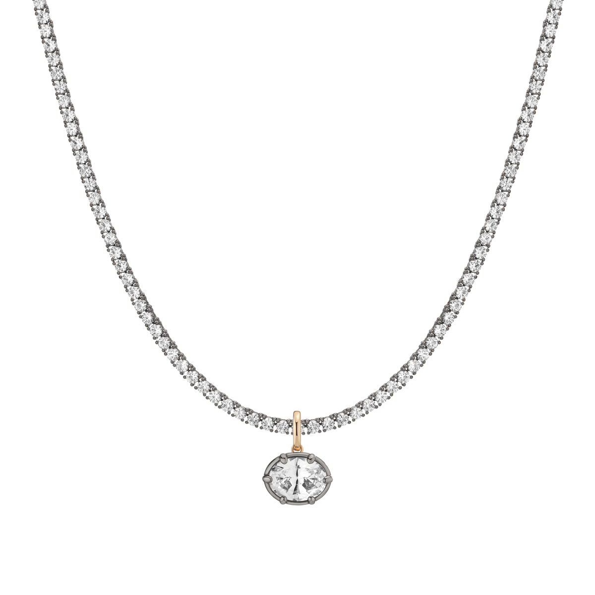 Aurate x Molly Dickson: Classic Black Rhodium Tennis Pendant Necklace Oval 13ct