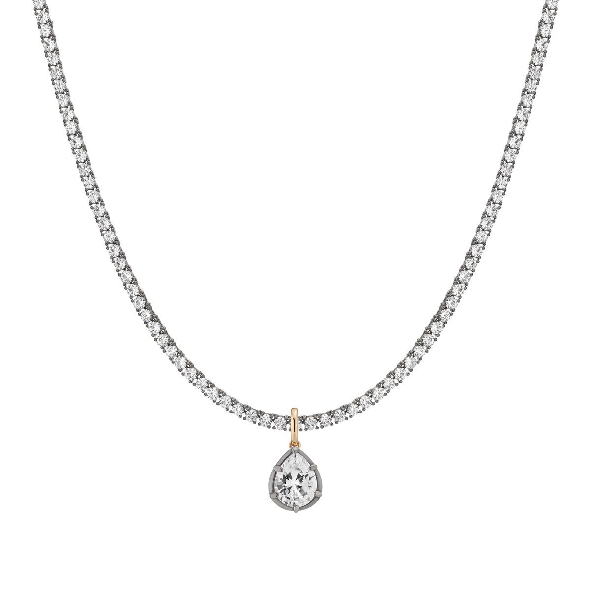 Aurate x Molly Dickson: Classic Black Rhodium Tennis Pendant Necklace Pear 13ct