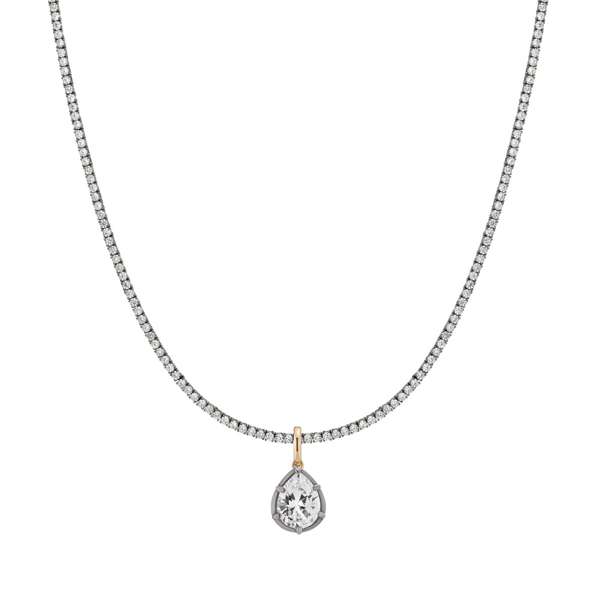 Aurate x Molly Dickson: Classic Black Rhodium Tennis Pendant Necklace Pear 7ct