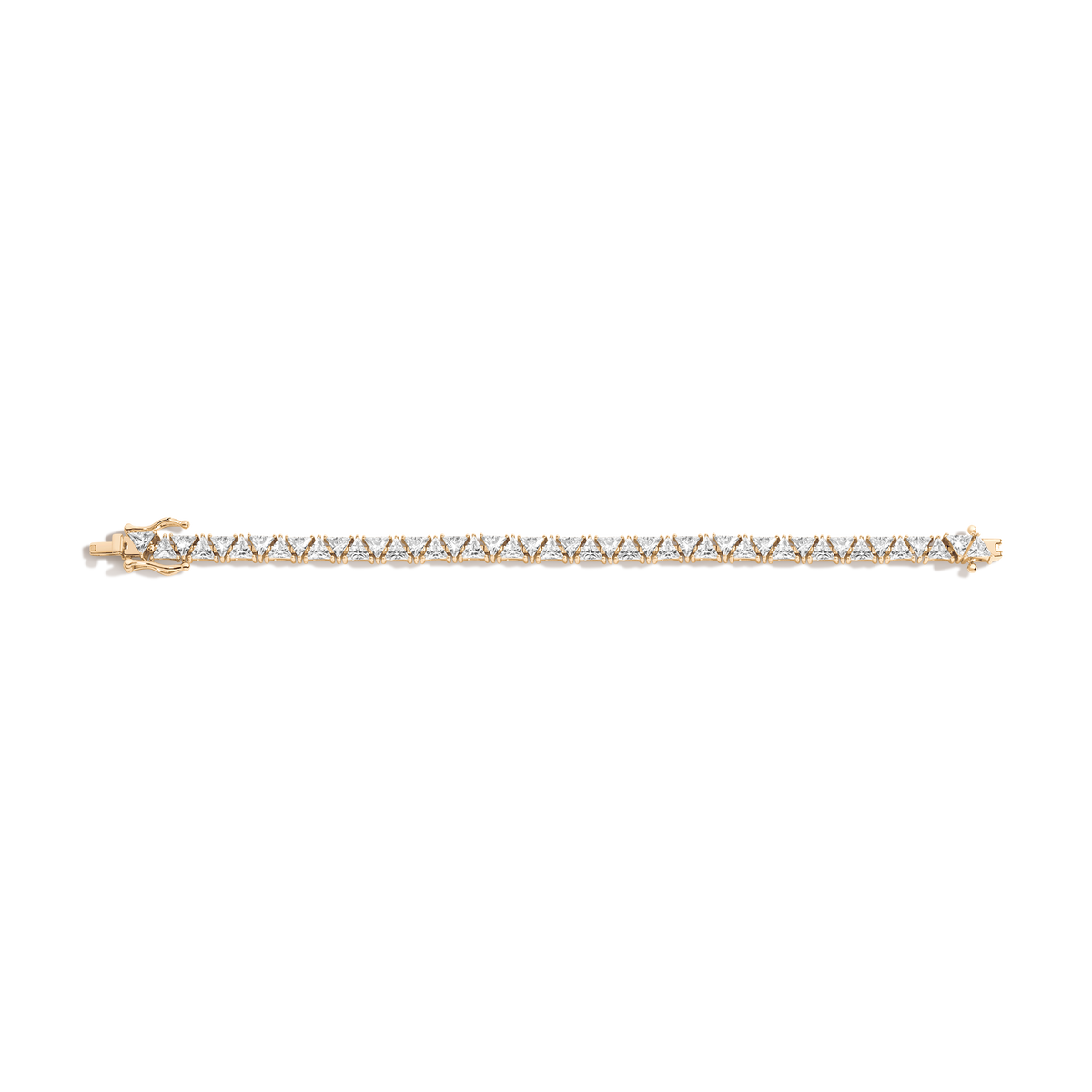 Lab Grown White Sapphire Trillion Tennis Bracelet Vermeil Yellow Gold 6.5in 7in
