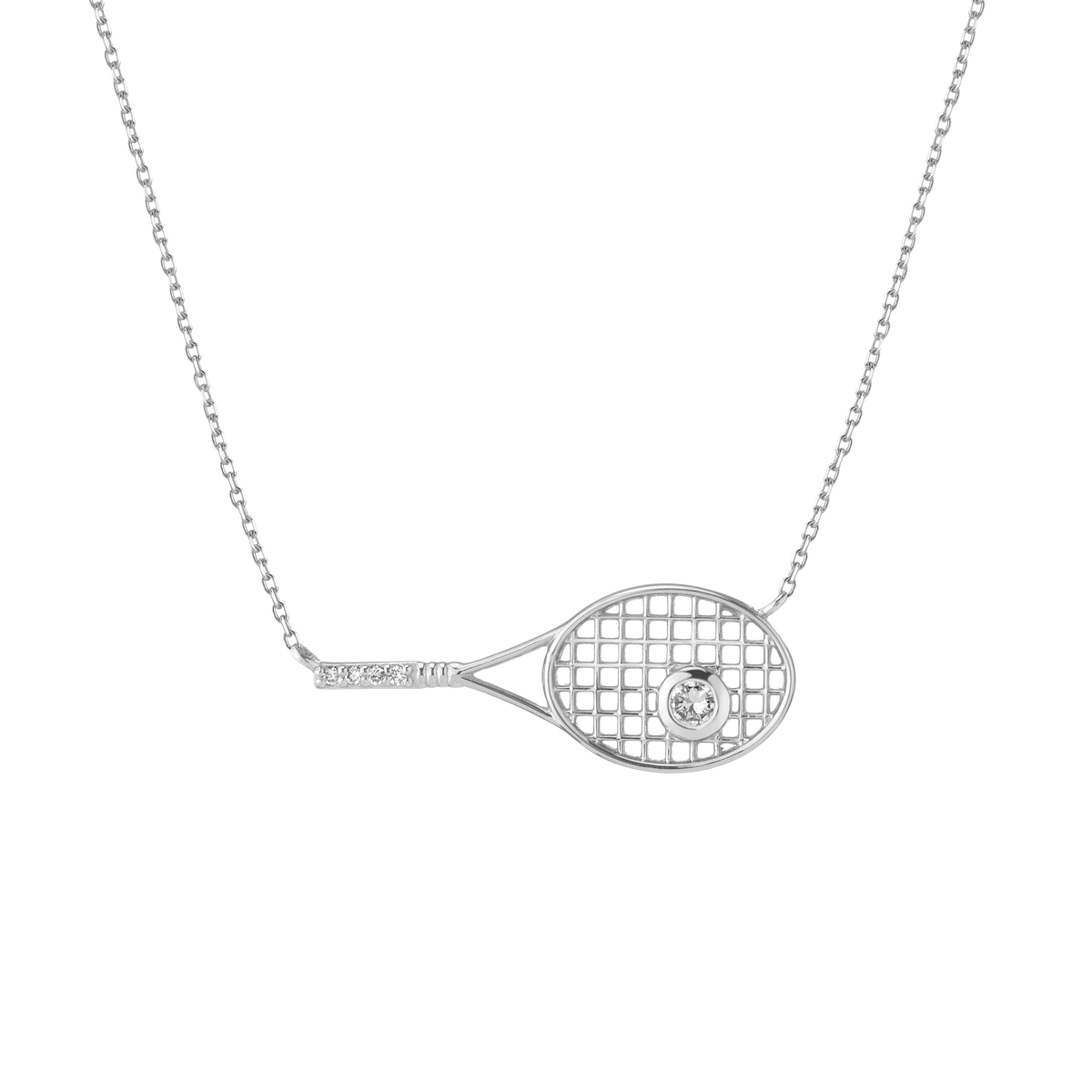 Lab Grown White Sapphire Tennis Racket Necklace Vermeil White Gold 18in First
