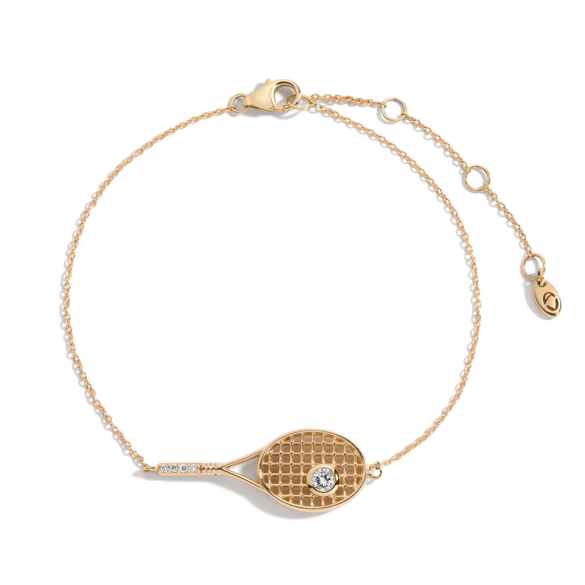 Lab Grown White Sapphire Tennis Racket Bracelet Vermeil Yellow Gold 7.5in First