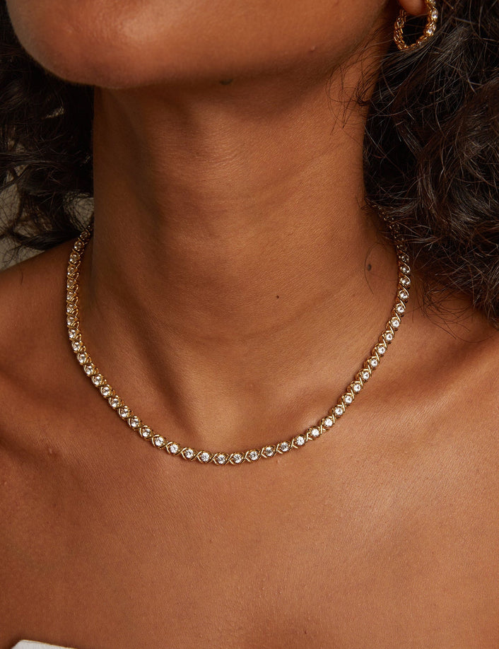 Lab Grown White Sapphire X Estate Tennis Necklace
