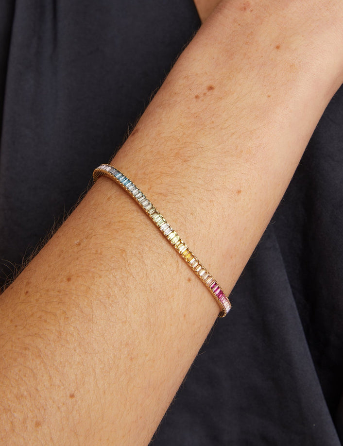 Multicolored beaded bracelet on a person