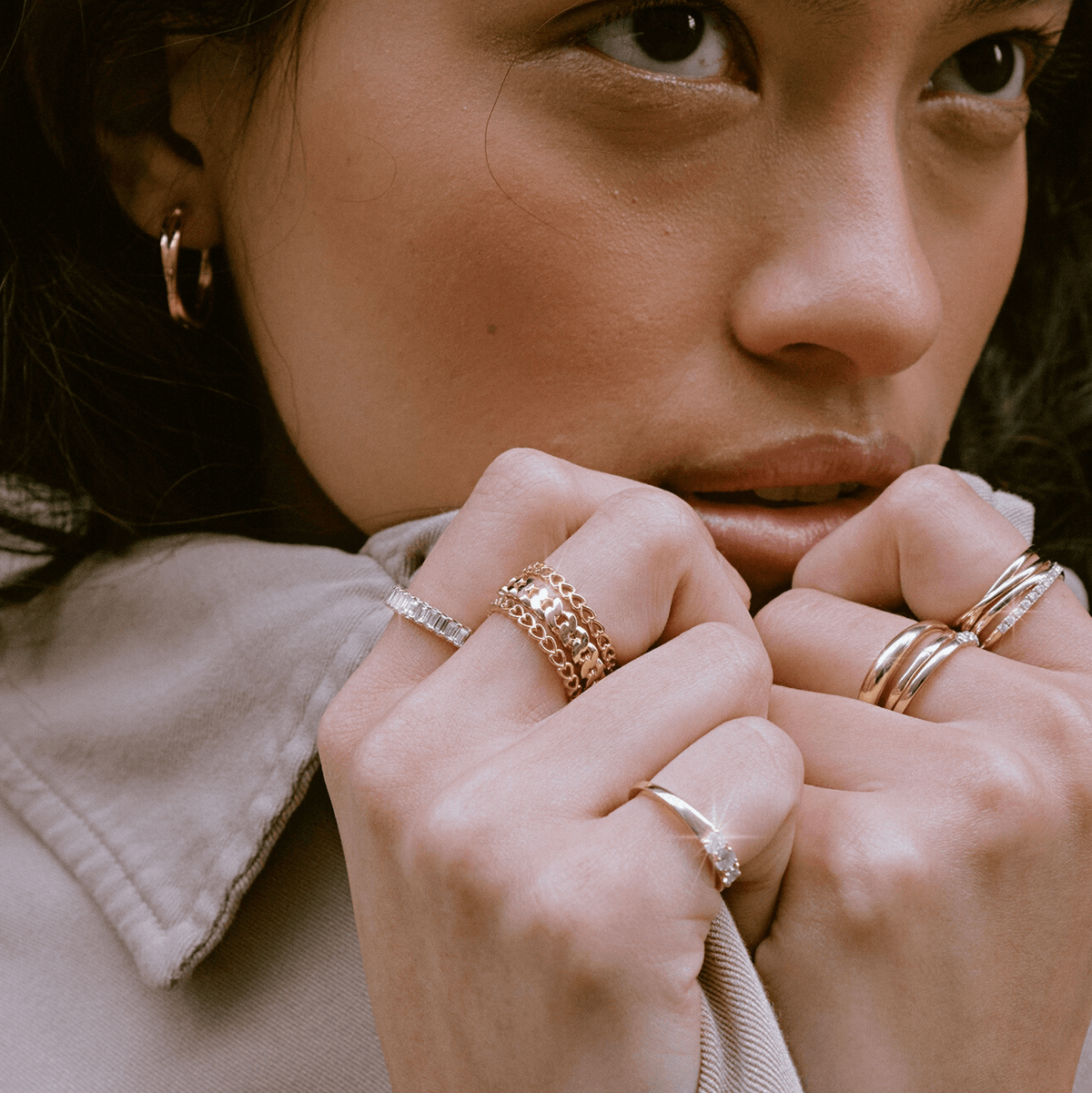 Lifestyle Model. Close up of woman's hands with various rings
