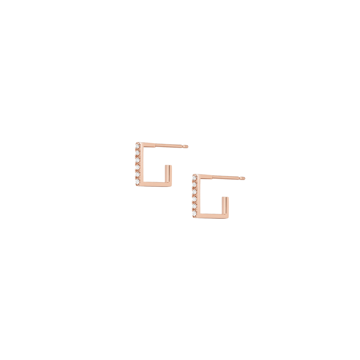 Square Gold Huggie Earrings with White Diamonds Rose Gold Vermeil 14K Rose Gold 18K Rose Gold White Diamonds First Single | Pair