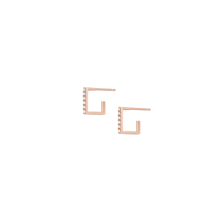 Square Gold Huggie Earrings with White Diamonds Rose Gold Vermeil 14K Rose Gold 18K Rose Gold White Diamonds First Single | Pair