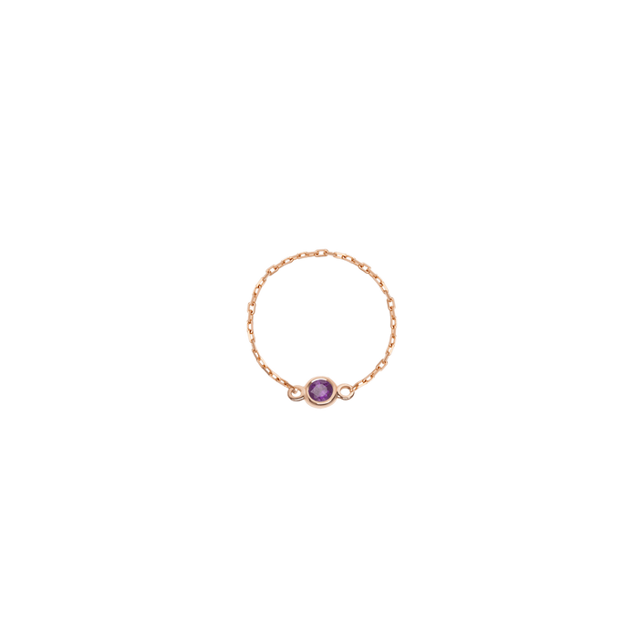 Birthstone Bezel Ring Rose Gold 14K 18K First Amethyst - Feb