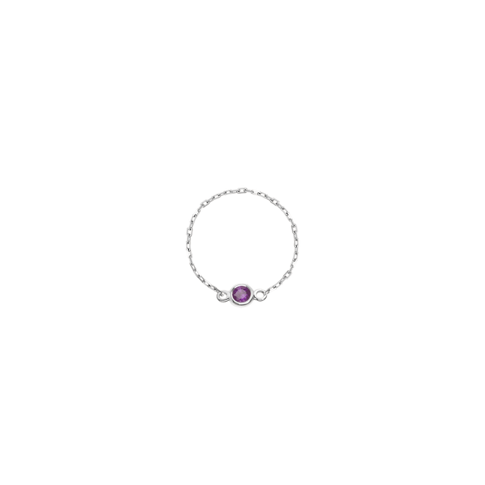 Birthstone Bezel Ring White Gold 14K 18K First Amethyst - Feb