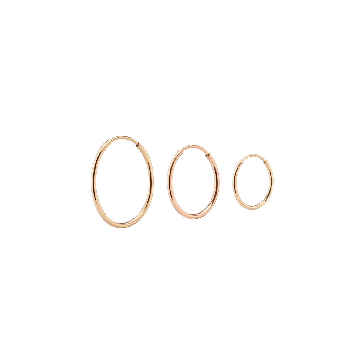 Lightweight Gold Hoop Earrings Trio Yellow (S) Gold Small Hoop Color Rose (M) Gold Medium Hoop Color Yellow (L) Gold Large Hoop Color