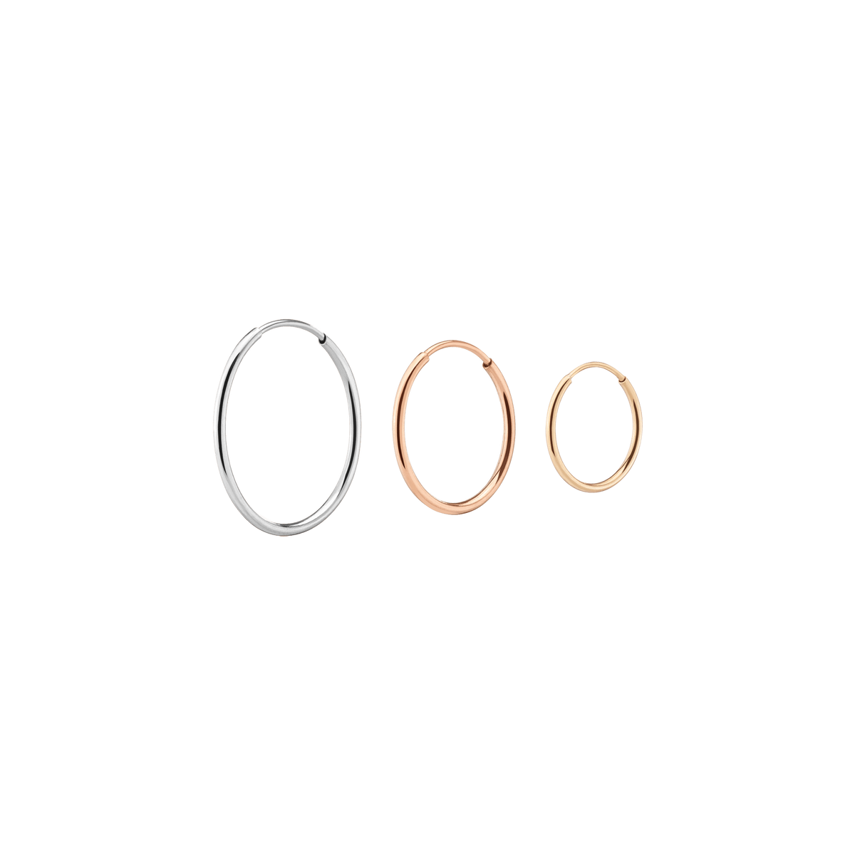 Lightweight Gold Hoop Earrings Trio Yellow (S) Gold Small Hoop Color Rose (M) Gold Medium Hoop Color White (L) Gold Large Hoop Color