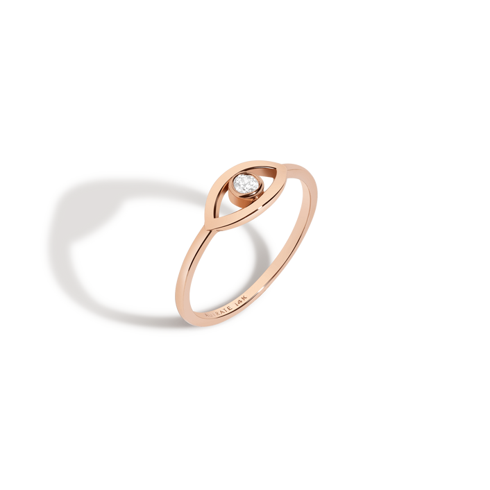 Diamond Bezel Evil Eye Ring Rose Gold Vermeil 14K Rose Gold 18K Rose Gold First