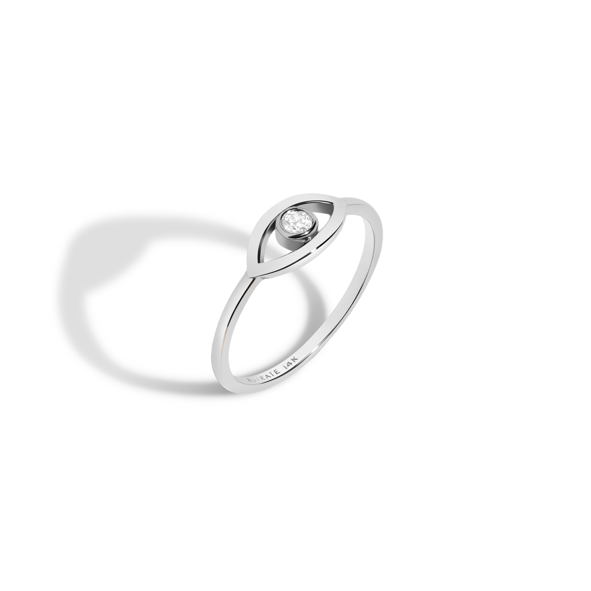 Diamond Bezel Evil Eye Ring White Gold Vermeil 14K White Gold 18K White Gold First