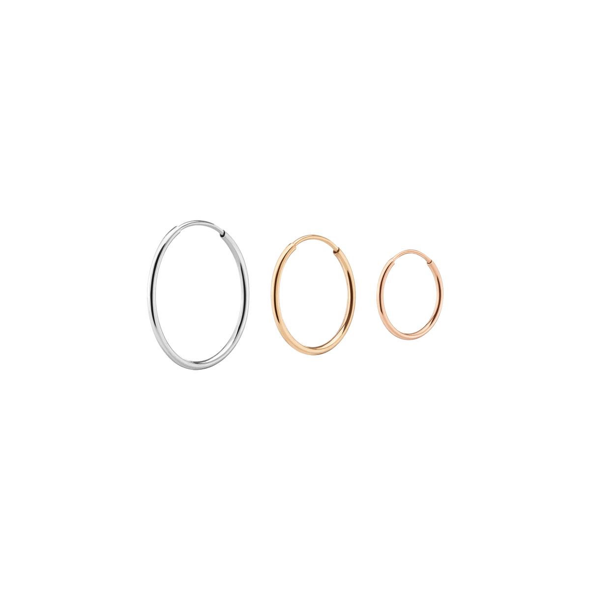 Lightweight Gold Hoop Earrings Trio Rose (S) Gold Small Hoop Color Yellow (M) Gold Medium Hoop Color White (L) Gold Large Hoop Color