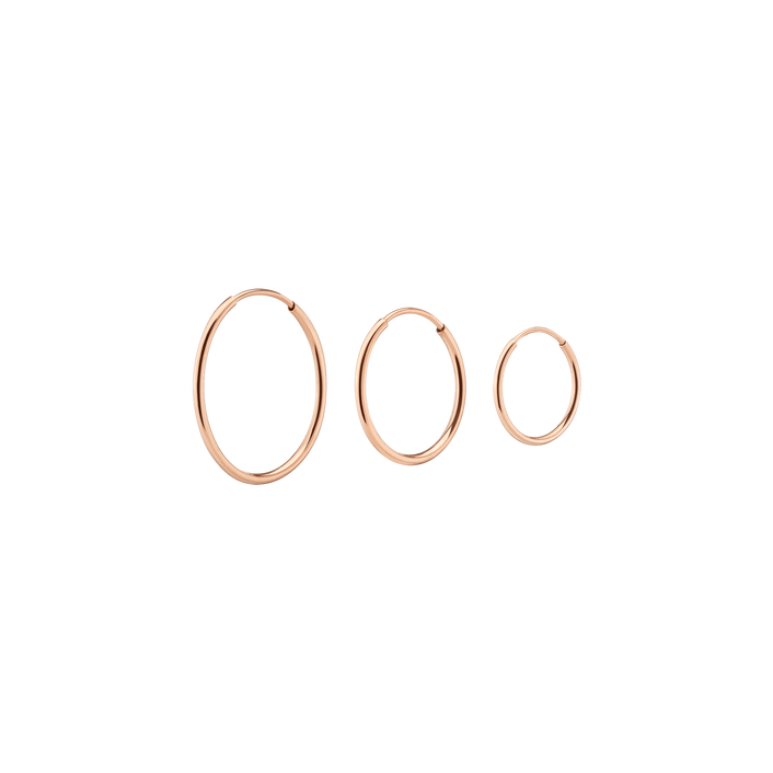 Lightweight Gold Hoop Earrings Trio Rose (S) Gold Small Hoop Color Rose (M) Gold Medium Hoop Color Rose (L) Gold Large Hoop Color First