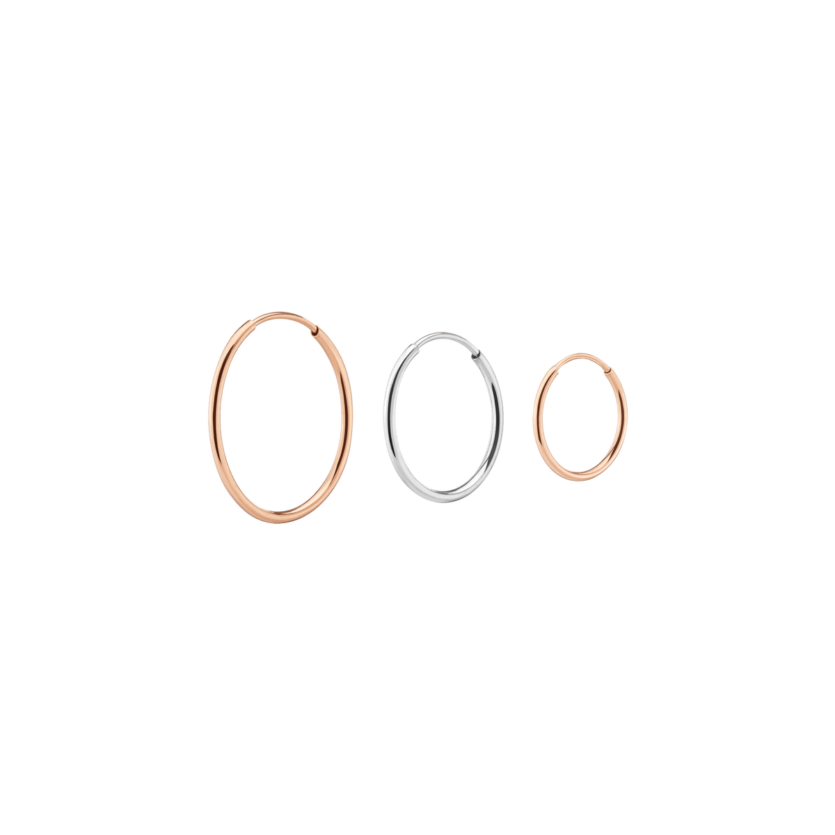 Lightweight Gold Hoop Earrings Trio Rose (S) Gold Small Hoop Color White (M) Gold Medium Hoop Color Rose (L) Gold Large Hoop Color