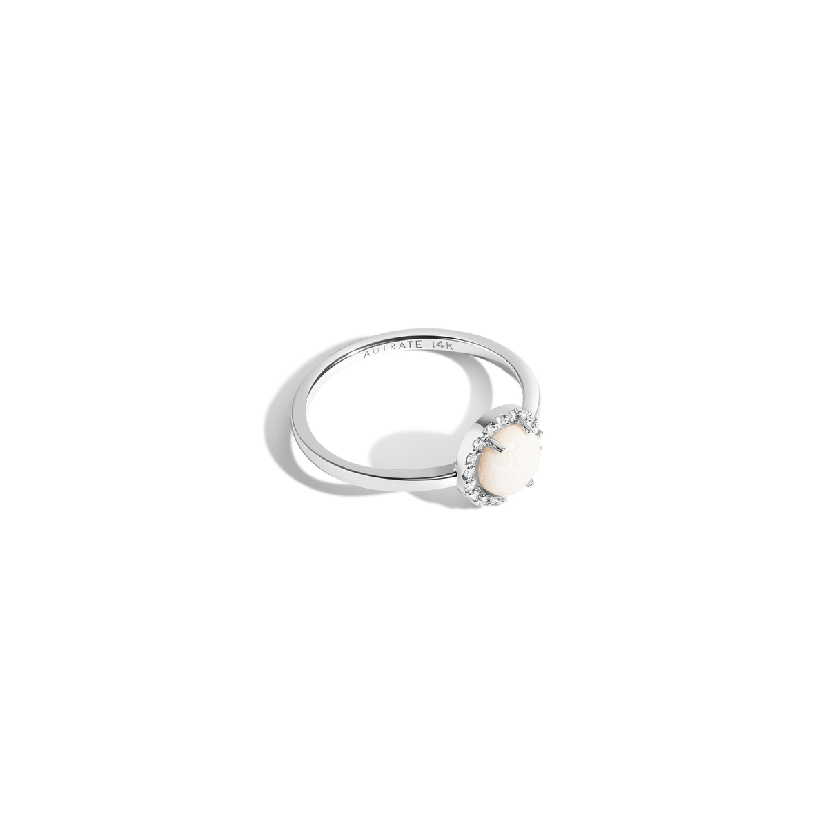 Halo Diamond Opal Ring White Gold Vermeil 14K White Gold 18K White Gold White Diamond 
