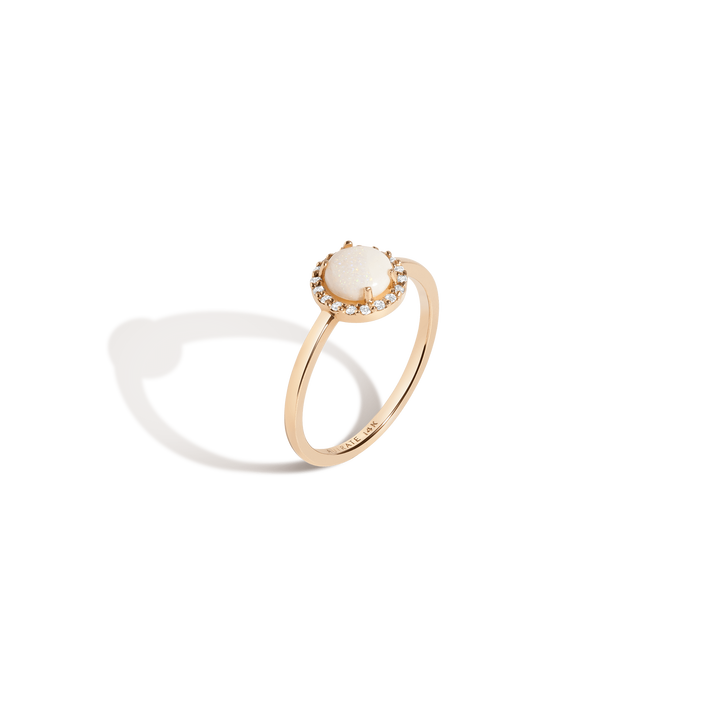 Halo Diamond Opal Ring Yellow Gold Vermeil 14K Yellow Gold 18K Yellow Gold White Diamond First 