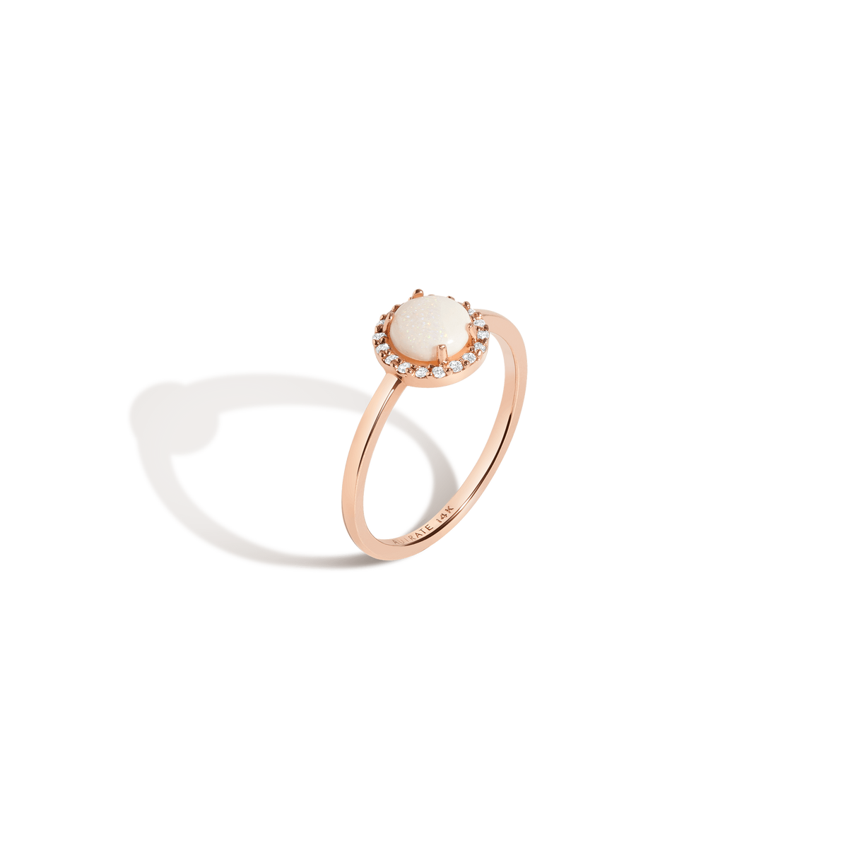 Halo Diamond Opal Ring Rose Gold Vermeil 14K Rose Gold 18K Rose Gold White Diamond First 