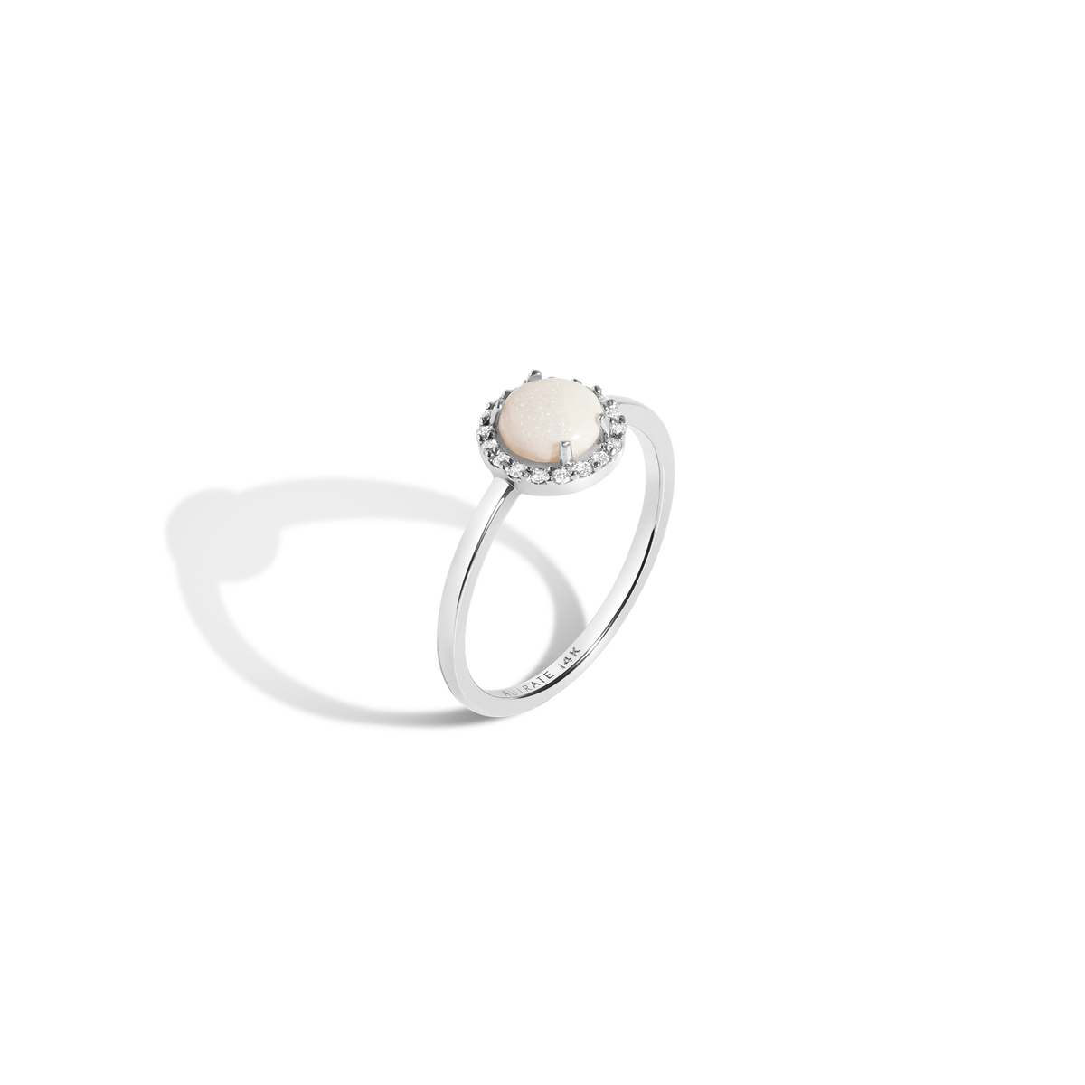 Halo Diamond Opal Ring White Gold Vermeil 14K White Gold 18K White Gold White Diamond First 