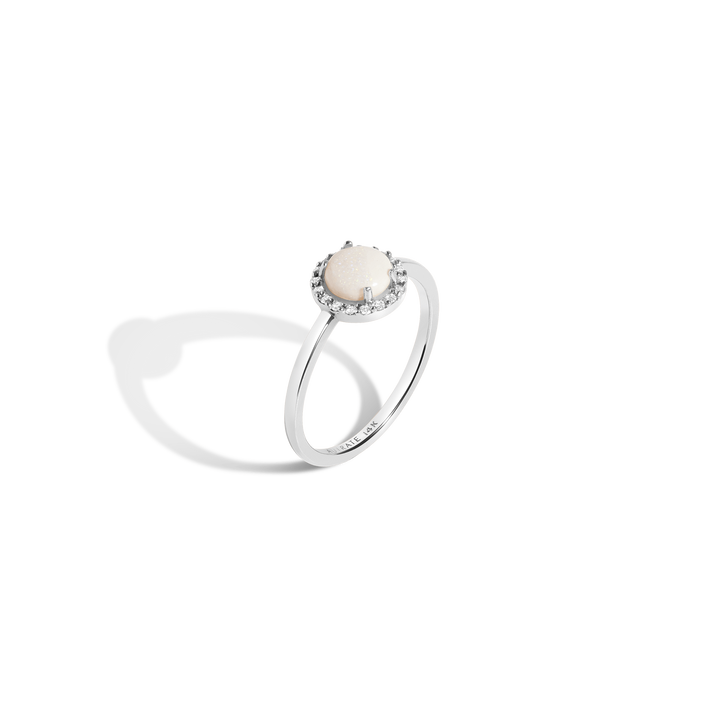 Halo Diamond Opal Ring White Gold Vermeil 14K White Gold 18K White Gold White Diamond First 