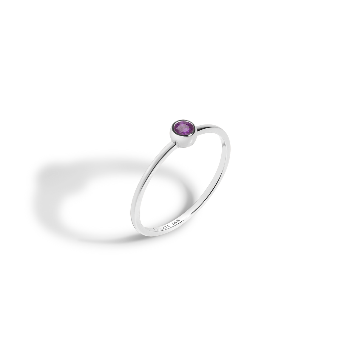 Birthstone Ring White Gold 14K 18K Amethyst - Feb