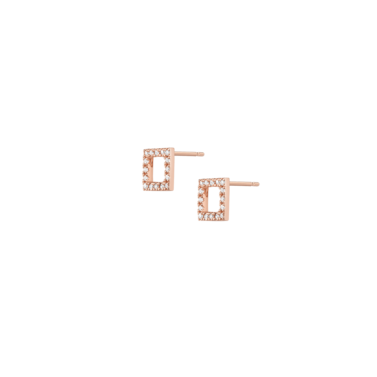 Square Stud Earrings with White Diamonds Rose Gold Vermeil 14K Rose Gold 18K Rose Gold White Diamonds Single | Pair