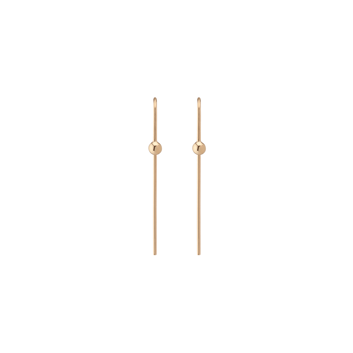 Long Gold Ball Hook Earrings Yellow Gold 14K 18K Gold Single | Pair