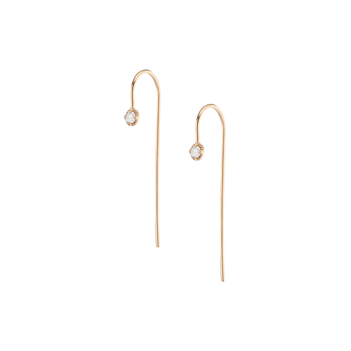 Long Midi Diamond Hook Earrings Yellow Gold 14K 18K Gold Single | Pair First