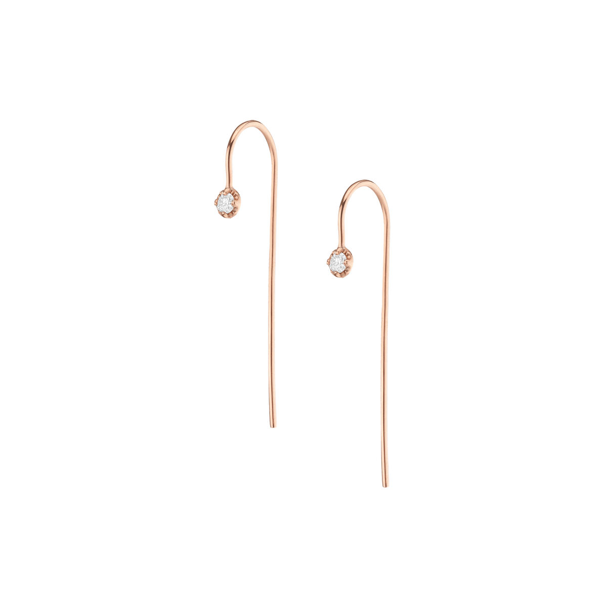 Long Midi Diamond Hook Earrings Rose Gold 14K 18K Gold Single | Pair First
