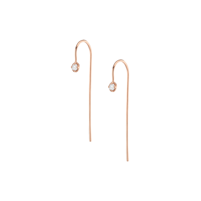 Long Midi Diamond Hook Earrings Rose Gold 14K 18K Gold Single | Pair First