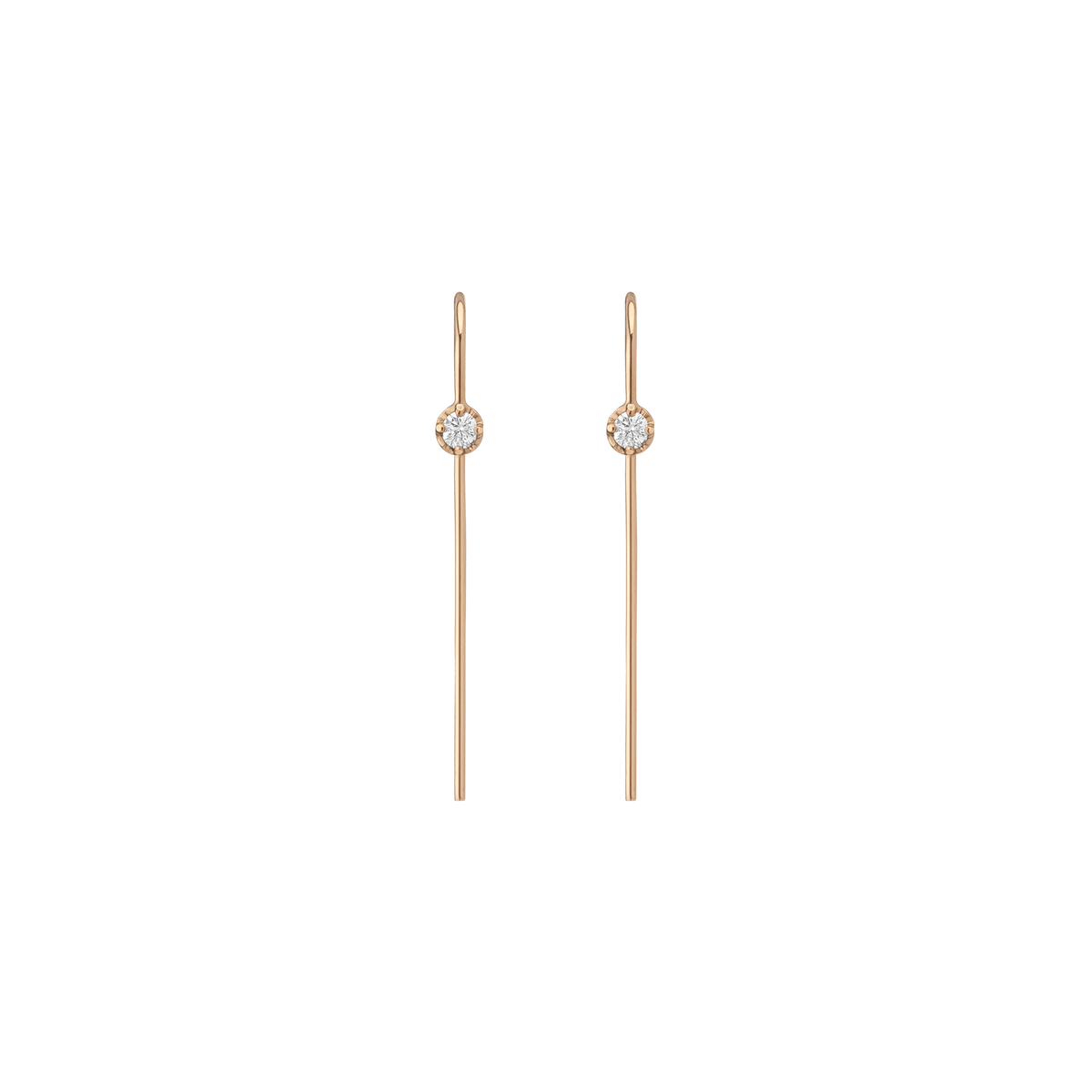 Long Midi Diamond Hook Earrings Yellow Gold 14K 18K Gold Single | Pair