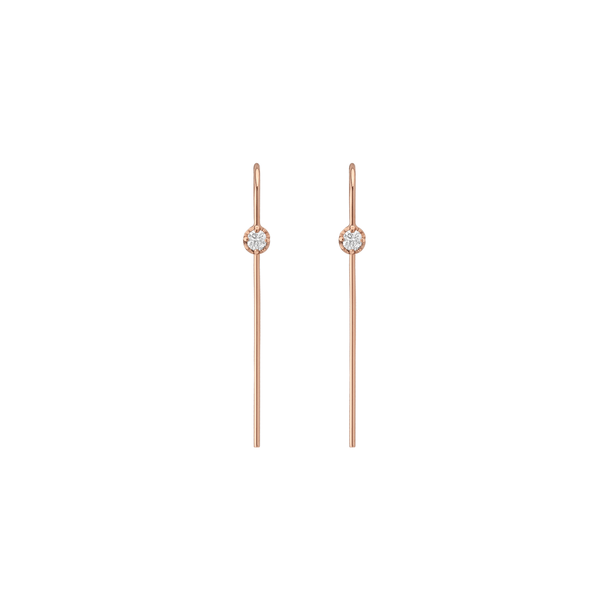 Long Midi Diamond Hook Earrings Rose Gold 14K 18K Gold Single | Pair