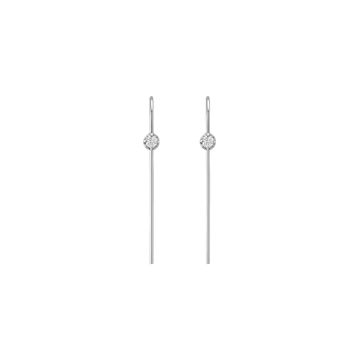 Long Midi Diamond Hook Earrings White Gold 14K 18K Gold Single | Pair