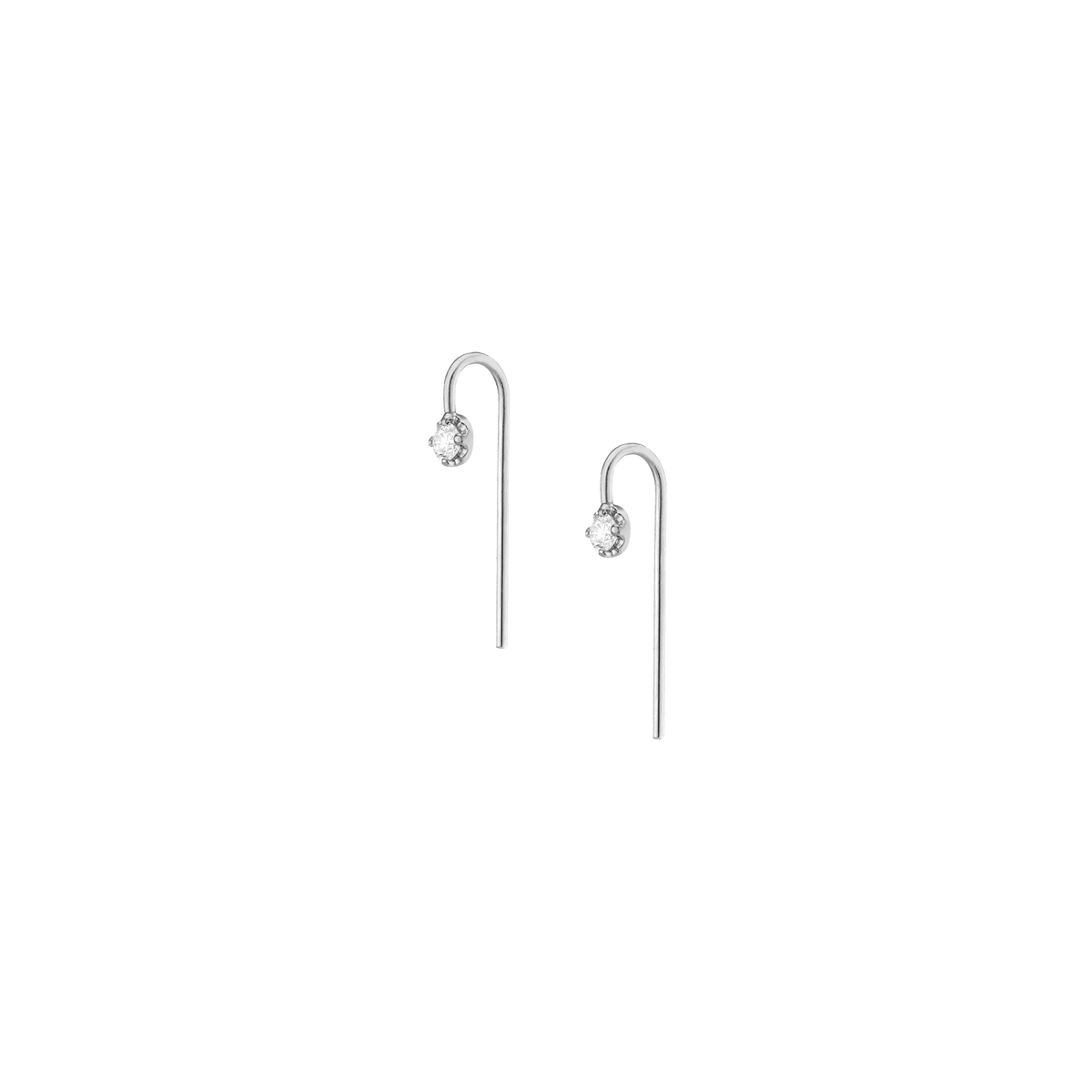 Short Midi Diamond Hook Earrings White Gold 14K 18K Single | Pair First
