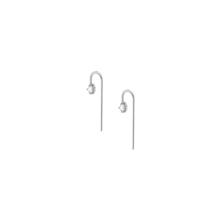 Short Midi Diamond Hook Earrings White Gold 14K 18K Single | Pair First