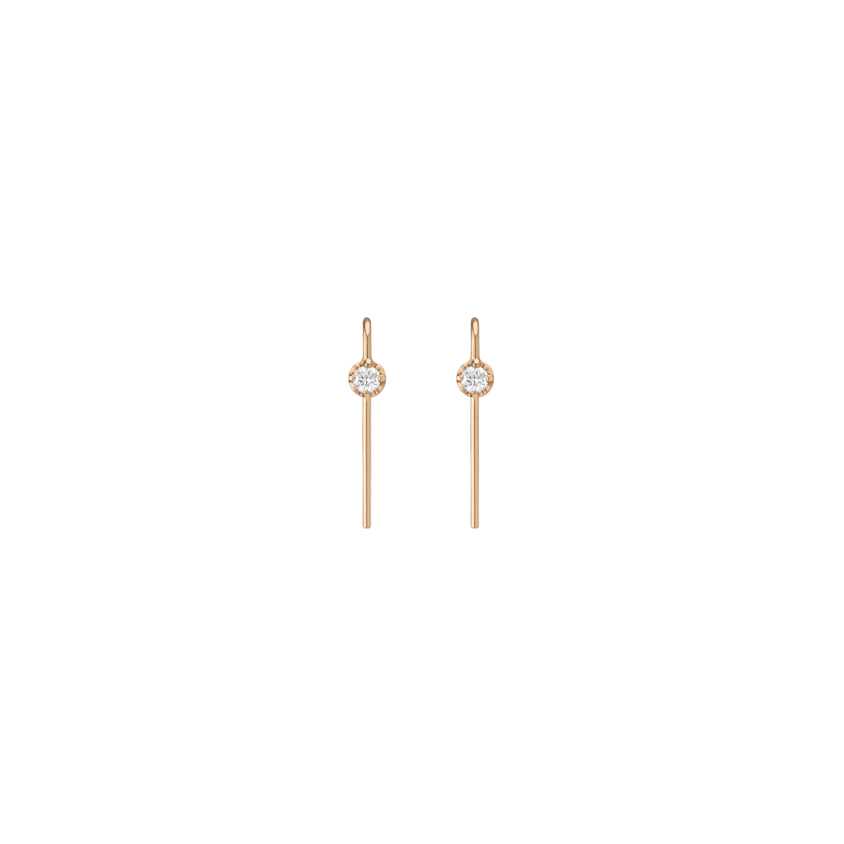 Short Midi Diamond Hook Earrings Yellow Gold 14K 18K Single | Pair