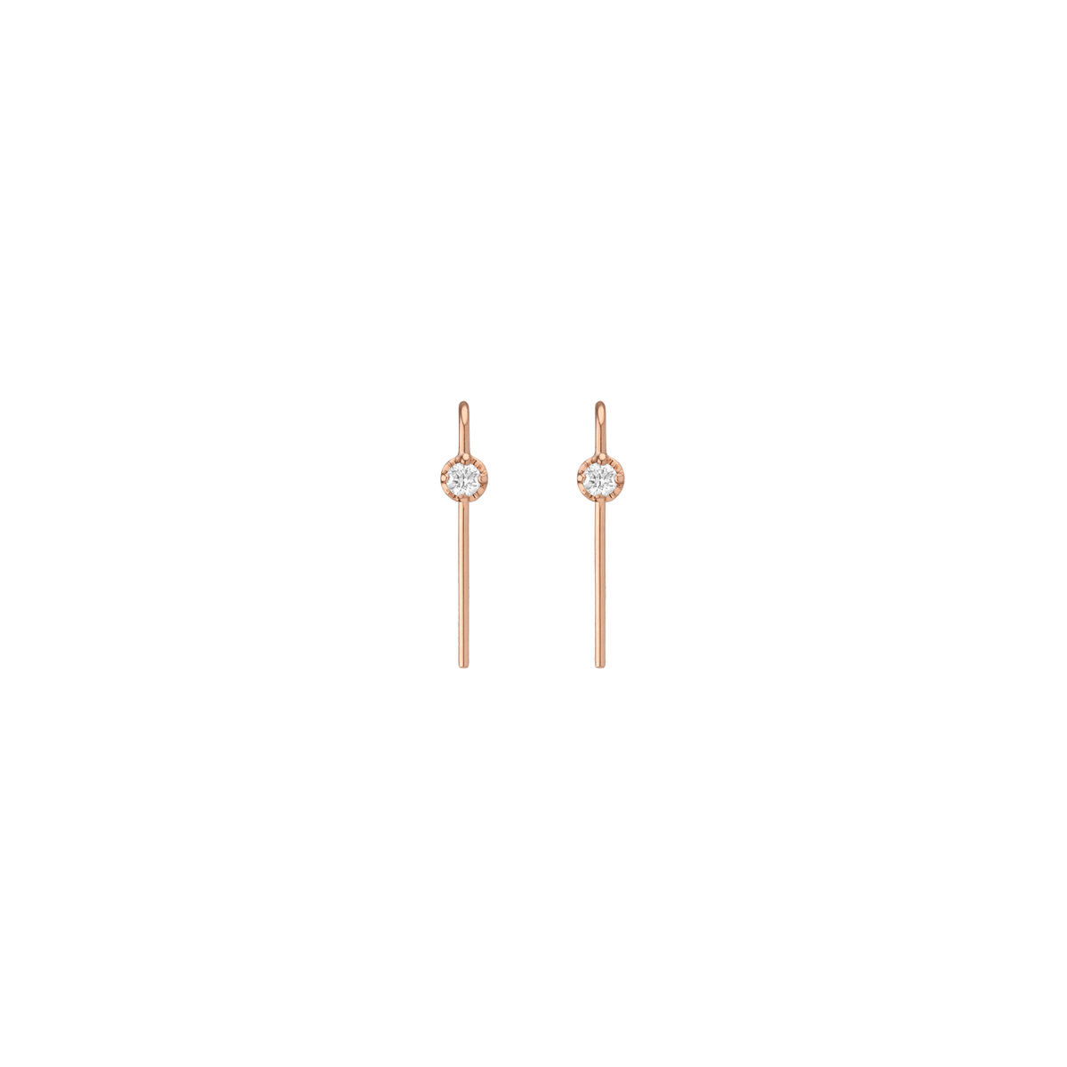 Short Midi Diamond Hook Earrings Rose Gold 14K 18K Single | Pair