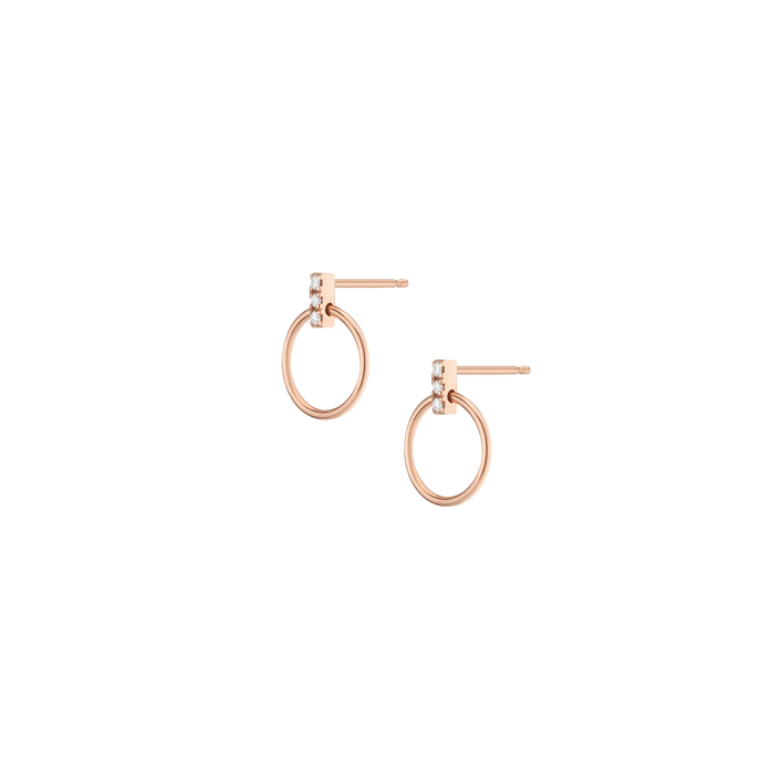 Circle Earrings with Diamond Bar Rose Gold 14K 18K Gold Single | Pair First