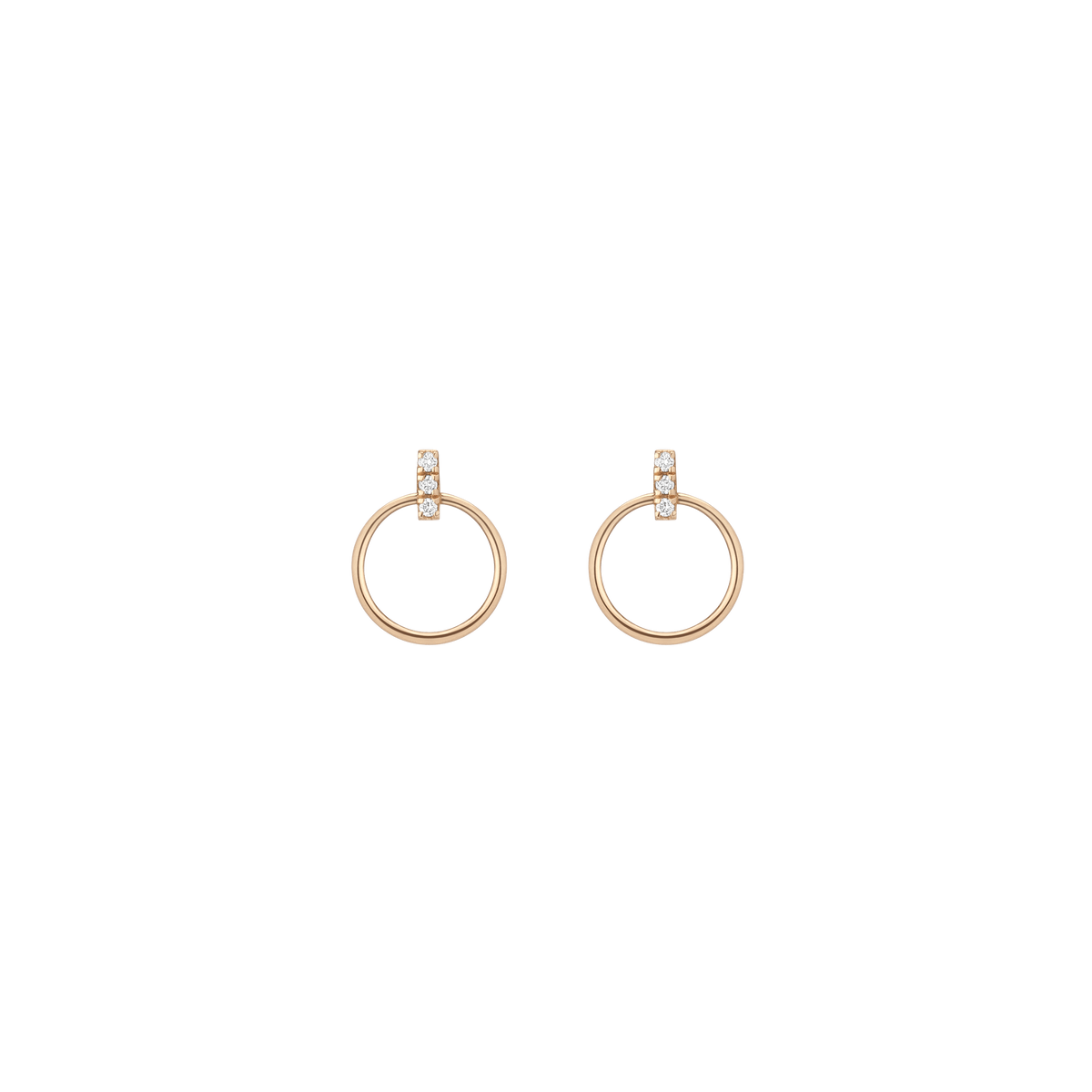 Circle Earrings with Diamond Bar Yellow Gold 14K 18K Gold Single | Pair