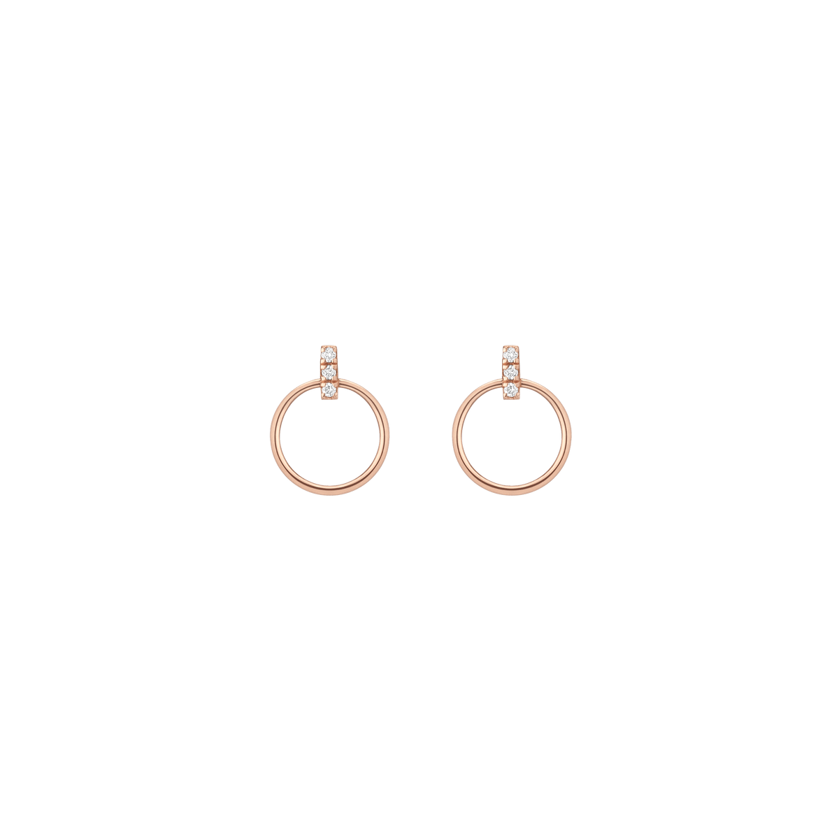 Circle Earrings with Diamond Bar Rose Gold 14K 18K Gold Single | Pair