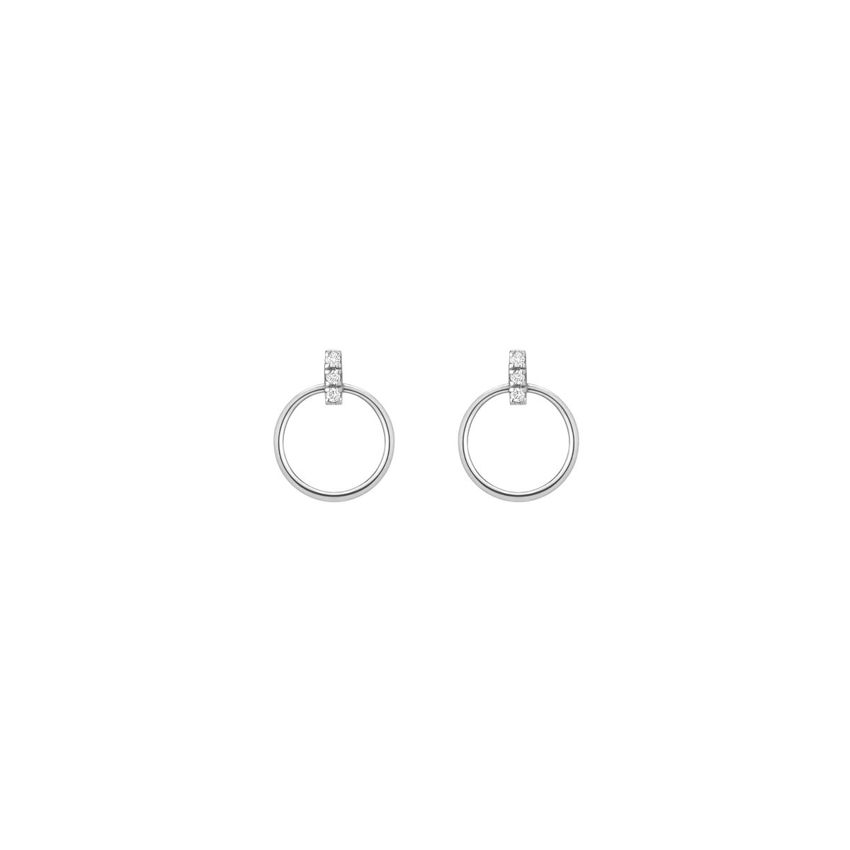 Circle Earrings with Diamond Bar White Gold 14K 18K Gold Single | Pair
