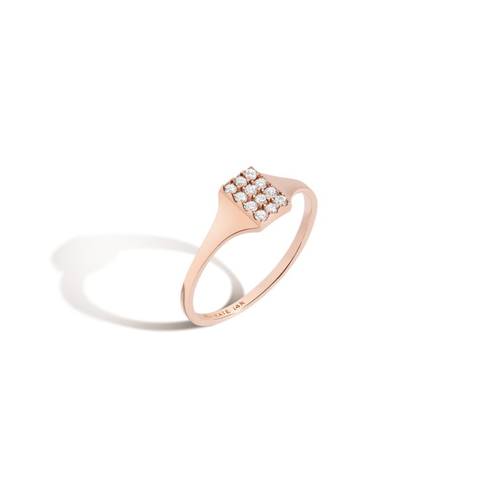 Diamond Signet Ring Rose Gold 14K 18K First