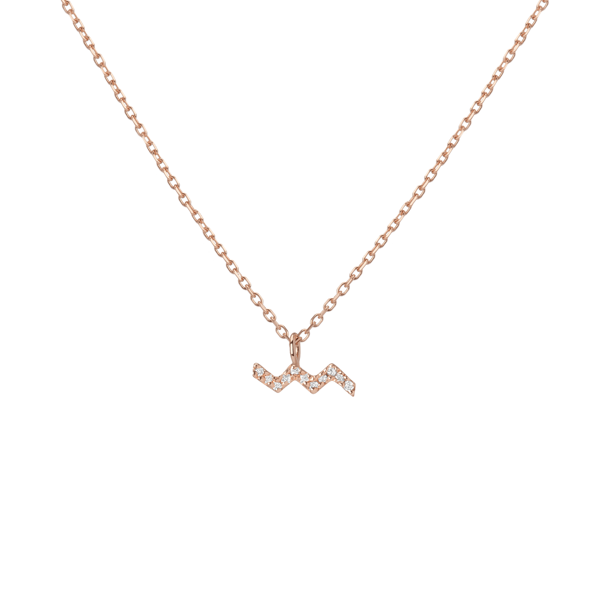Pave Diamond Zodiac Necklace Aquarius 14K 18K Rose Gold