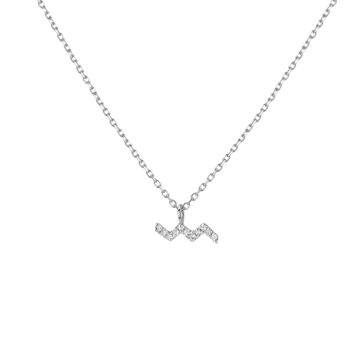 Pave Diamond Zodiac Necklace Aquarius 14K 18K White Gold