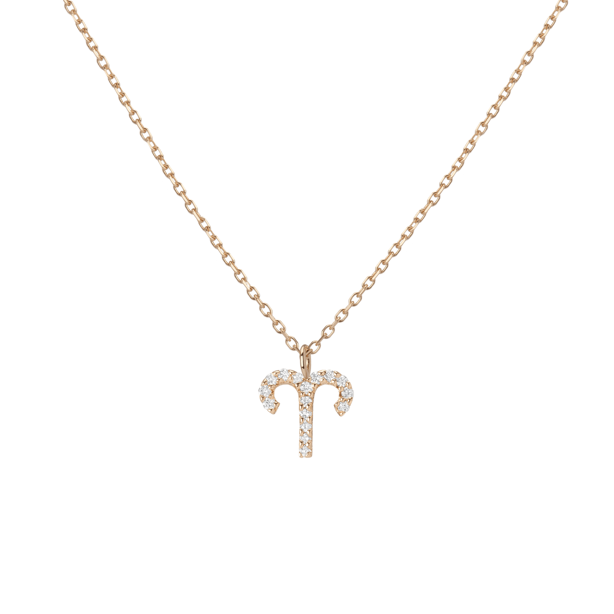 Pave Diamond Zodiac Necklace Aries 14K 18K Yellow Gold