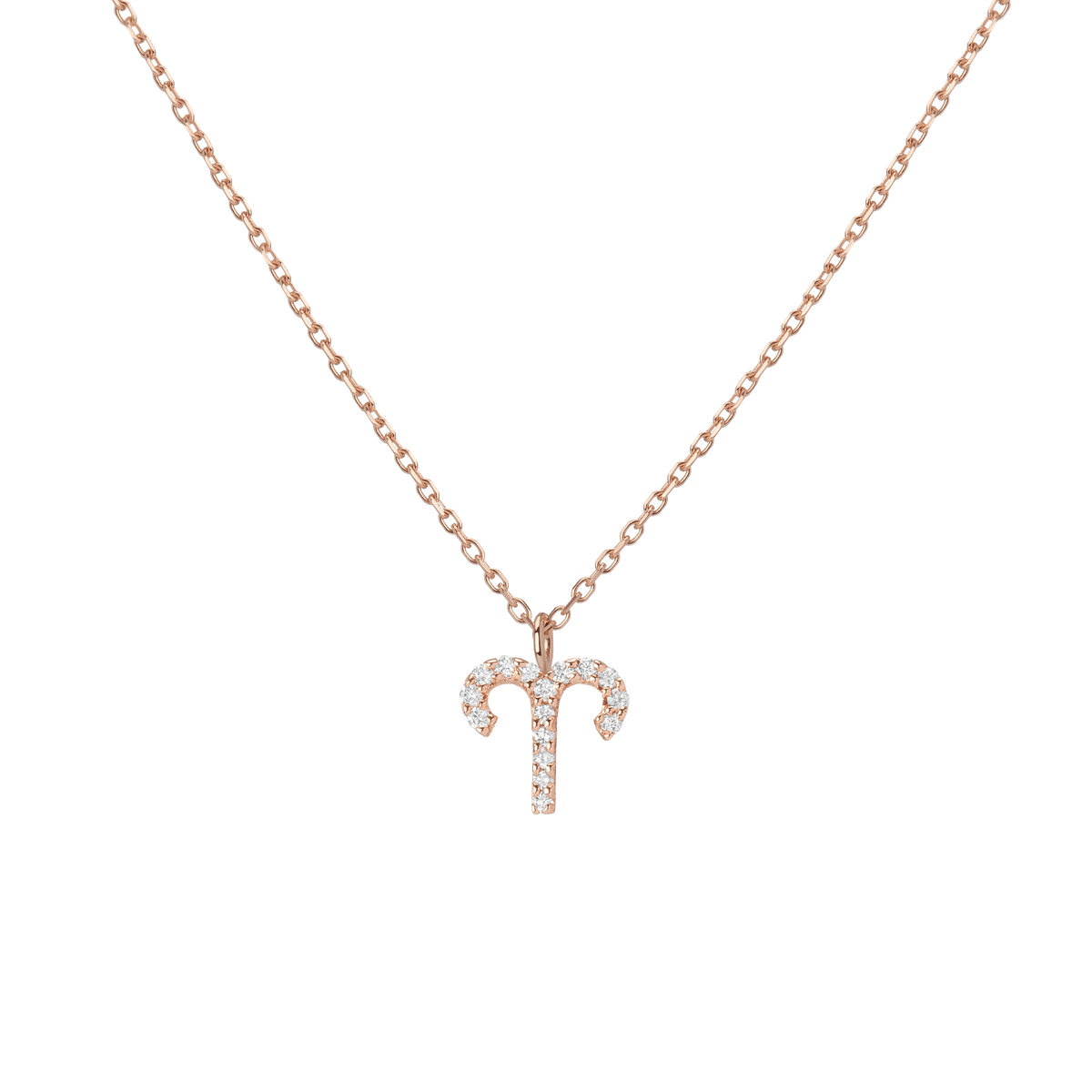 Pave Diamond Zodiac Necklace Aries 14K 18K Rose Gold